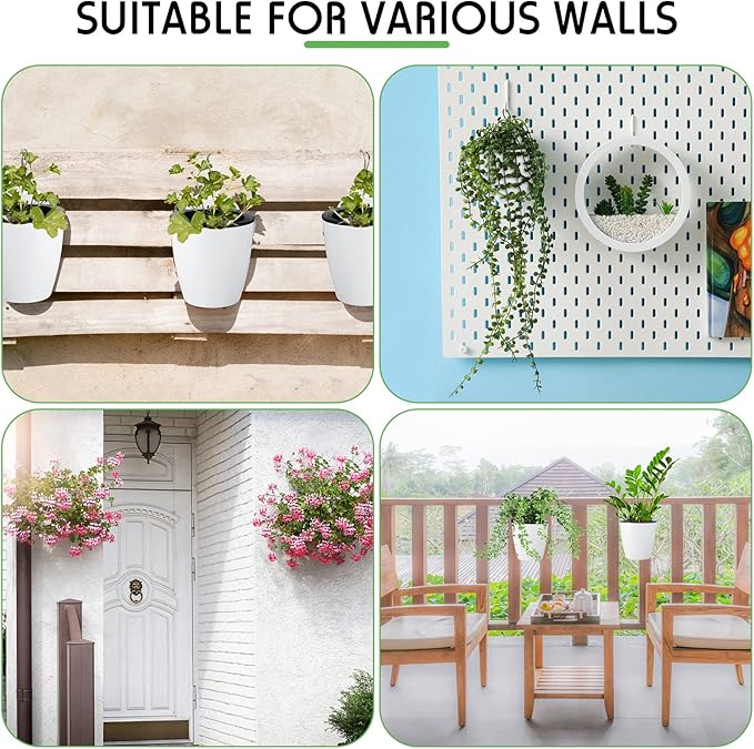 Yungyan 10 Sets 5" Self Watering Hanging Planter White Lazy Flower Pots Plastic Wall Propagation Window Wall Mount Planter with Hooks and Absorbent Cotton Ropes for Indoor Succulent Plants