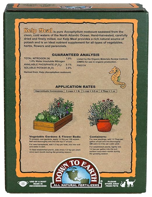 Down To Earth All Natural Fertilizers Organic Kelp Meal - Plant Food with Seaweed (Ascophyllum nodosum), Potassium and Trace Minerals 1-0.1-2, 4 lb