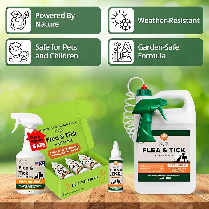 Natureโs Dome Cedarwood Flea & Tick Spray โ 16 oz โ Kills & Repels Fleas, Ticks, Larvae & Eggs โ Plant-Based Pest Control โ Safe for Pets, Kids & Plants โ Ready-to-Use (16 Oz, Cedarwood)