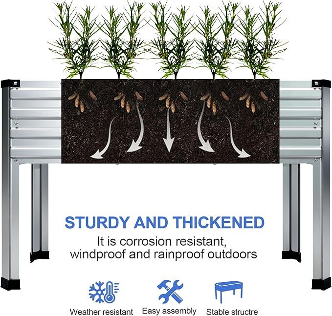 2PCS Galvanized Raised Garden Bed with Legs,2PCS 48×18×30in Elevated Planter Box for Backyard,Outdoor Garden, Patio, Balcony, 300lb Capacity,Silver