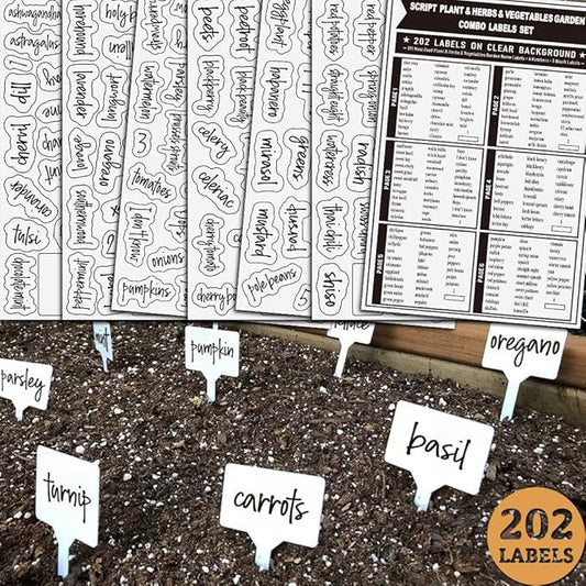 202Pcs Plant Labels, Herb & Plant Labels, Nursery Garden Tags for Pots - Seed Markers Vegetable Fruit Stickers Organization Labels for Indoor/Outdoor