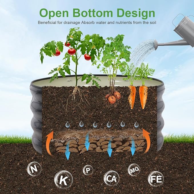 Galvanized Raised Garden Bed- 2Pcs Metal Planter Boxes Outdoor | 12" Tall 24" Round Steel Raised Bed Kit & Fire Pit Ring for Gardening with Protective Tape for Vegetables, Flower (Grey)