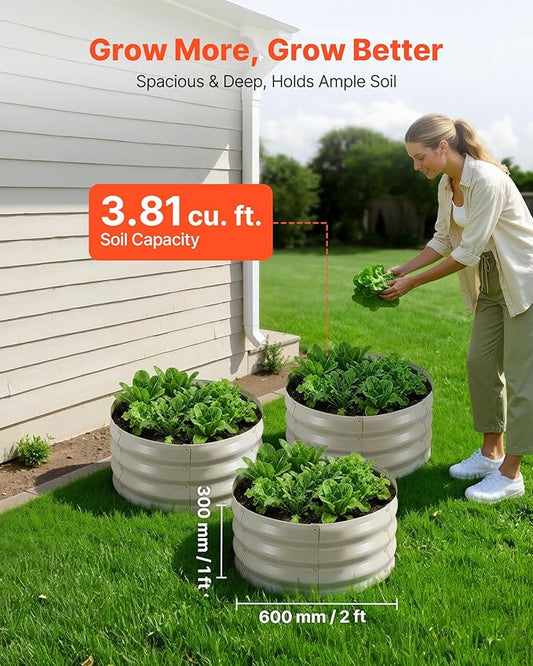 VEVOR 3 Pcs 2x2x1ft Round Raised Garden Bed Kit, Outdoor Metal Galvanized Raised Beds for Gardening Vegetables, Easy Assembly Garden Planter Box for Flowers Fruits