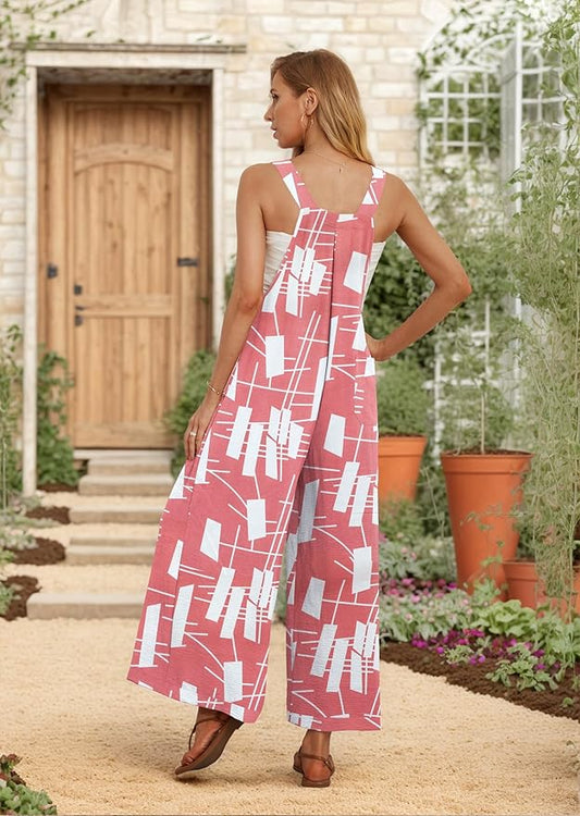 IWOLLENCE Women's Summer Jumpsuits Boho Wide Leg Overalls Casual Loose Rompers with Pockets 2025
