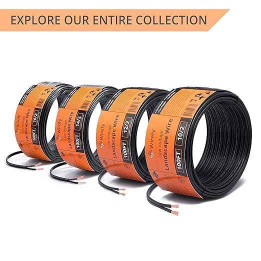 Wirefy 10/2 Low Voltage Landscape Wire 100 ft | Low Voltage Landscape Lighting Wire | Pure Copper | Outdoor Direct Burial | 10-Gauge 2-Conductor 100 Feet | UL Listed