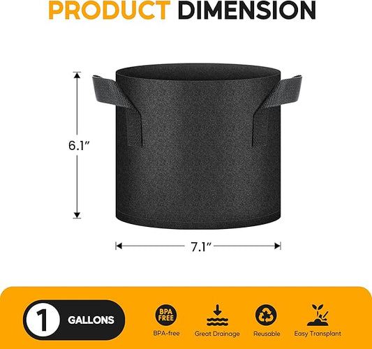 HealSmart 12-Pack 1 Gallon Nonwoven Grow Bags, Aeration Fabric Pots with Handles, Suitable for Garden Fruits, Vegetables and Flowers, Black