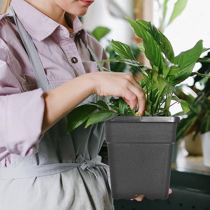 Square Planter Nursery Pots 1.36 Gallon Pots for Plants, Injection Molded Plastic Nursery Pots, Plant Container 1.36 Gal 10-Pack