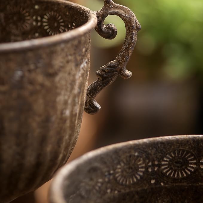 Vintage Urn Planter with Embossed Pattern, Decorative Bronze Finish Flower Pot, Classic Round Plant Pot for Outdoor Indoor Home Garden Patio Front Porch Entryway(16.2 * 12.2 * 15.8)