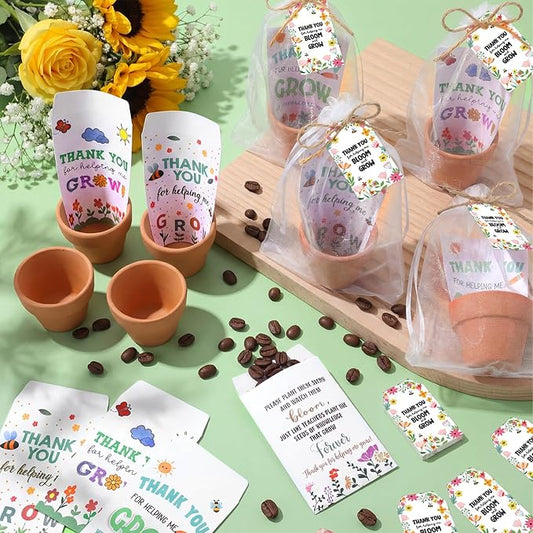 End of Year Gifts Teacher Thank You for Helping Me Grow Envelopes Seed Packets Include 24 Mini Terracotta Pots Seed Packets 24 Self Adhesive Envelopes Thank You Tags Gifts for Graduation