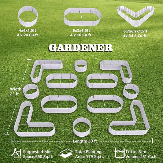 A ANLEOLIFE 12-Pack 4X4X1.5ft & 6X2X1.5ft & 81x81x18 in Deep Root Galvanized Raised Garden Beds Outdoor for Planting Vegetables Flowers Herb, Antique White
