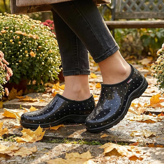 HISEA Waterproof Garden Shoe for Women Outdoor Slip-On Garden Clogs Rubber Rain Boots Short Ankle Booties Rain Shoes with Comfort Insole