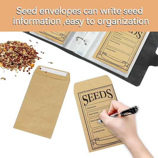 Klmnop Seed Storage Organizer, Seed Packet Organizer with 50pcs Self-Sealing Seed Envelopes, Seed Binder for Garden Storage, Seed Keeper(3.15'' x 4.72'')