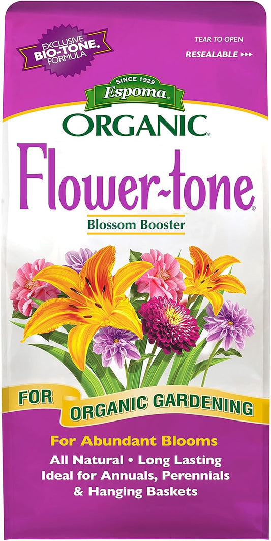 Espoma Organic Flower-Tone 3-4-5 Natural & Organic Plant Food; 4 lb. Bag; Organic Fertilizer for Flowers, Annuals, Perennials & Hanging Baskets. Blossom Booster - 3 Pack