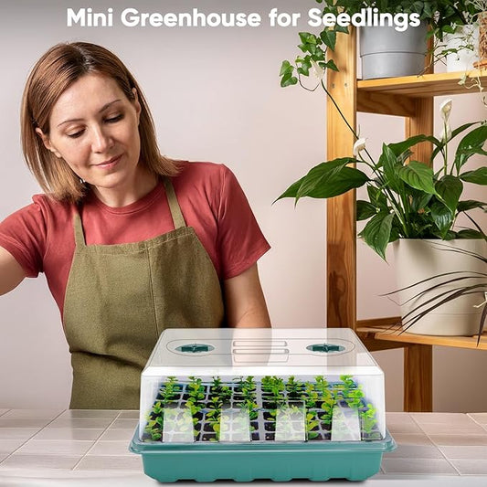 192 Cell Seed Starter Tray, Seed Starter Kit with Adjustable Humidity Dome, Seed Starting Trays Plant Starter Kit for Seeds Growing Starting, Indoor Gardening, Greenhouse (No Grow Light)