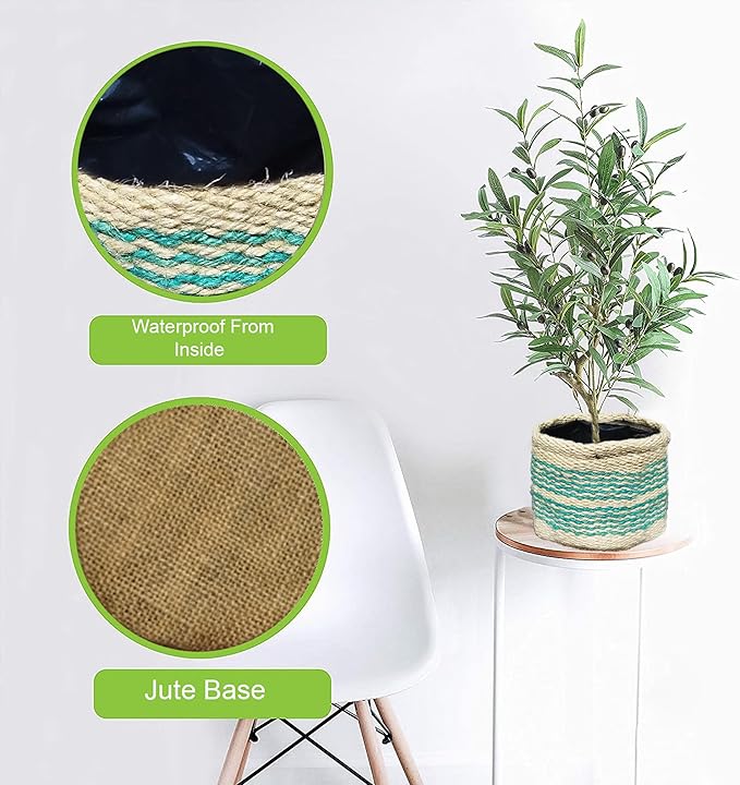 Sturdy Jute Planter Basket Modern Woven Basket Flower Pot Floor Indoor Planters, 4” x 4” Storage Organizer Basket Home Decor, Boho Storage Earth-Friendly Planter (MIpot_10, 4x4 Inches)