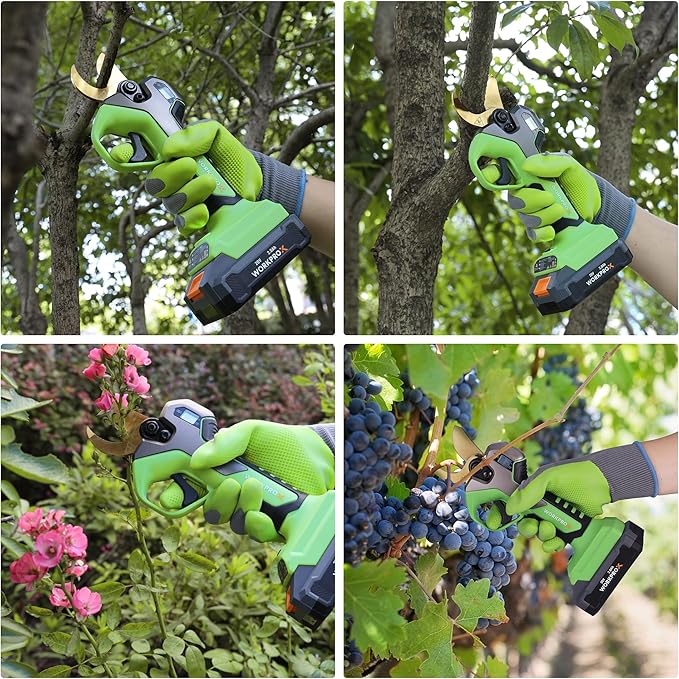 WORKPROX 20V Electric Pruning Shears, 1.26" Cutting Diameter, Brushless Motor, SK5 Titanium-Coated Blades, 2Ah Battery Pruning Shears with LCD Display