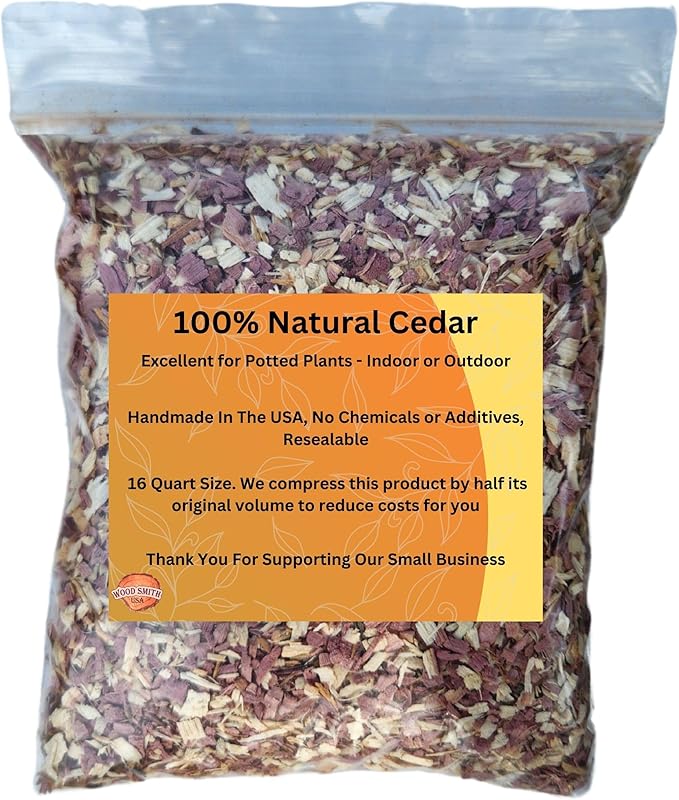 100% Natural Cedar Chips | Mulch | Great for Outdoors or Indoor Potted Plants | Dog Bedding | Pleasant Earthy Smell 16 Quart