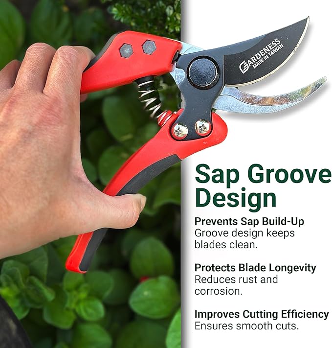 Gardeness Non-Stick Coated Bypass Pruning Shears - Professional Garden Clippers with Comfort Grip Handles, Heavy Duty Hand Secateurs for Trimming Branches, Floral & Yard Work, Arthritis Friendly