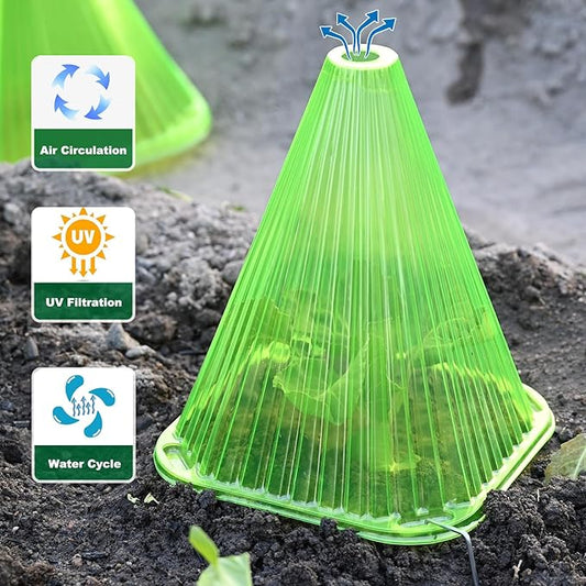 Fshow Garden Cloches,20 Pack Reusable Plant Bell Cover,Bell Jar Cloches for Protection Against Sun, Frost, Snails Etc. (Green)
