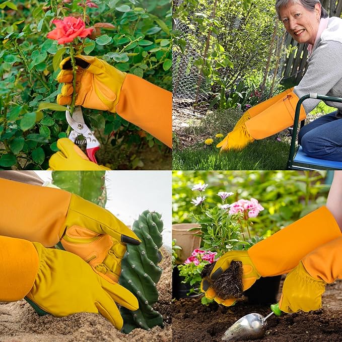 Long-Gardening-Gloves for Women/Men - Thorn Proof Rose Pruning Gloves Heavy Duty Gauntlet, Best Garden Gifts for Gardener-M
