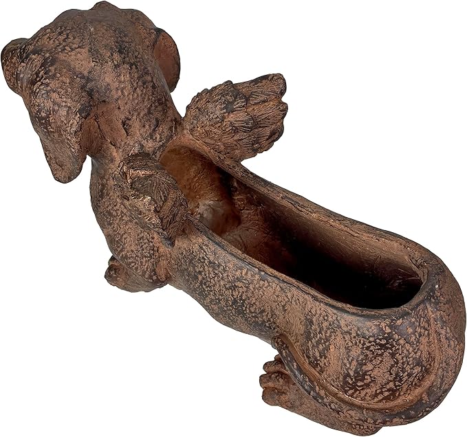 Whimsical Flying Dachshund Planter with Drain Hole – 18 Inch Brown Magnesium Oxide Wiener Dog Animal Planter for Succulents, Flowers, Indoor Outdoor Rustic Decor – Weather-Resistant Dog Garden Pot