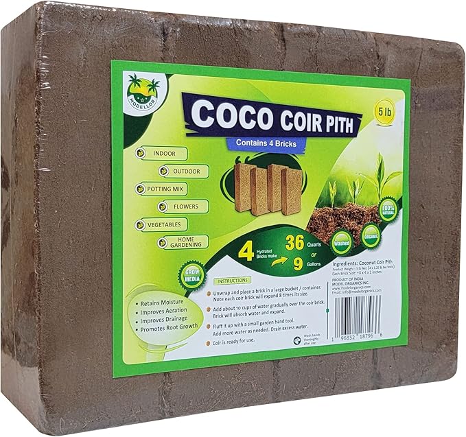 MODELLOR 4 Bricks (5 lb) Premium Super Washed Coco Coir, Yields 9 gallons, Seed Starter, Organic, pH Balanced, Gardening, Indoor, Outdoor use.