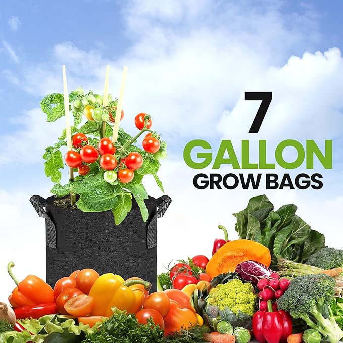 Utopia Home 3-Pack 7 Gallon Fabric Grow Bags, Heavy Duty Thickened Fabric Planters Pots, Aeration Fabric Pots with Handles, Nonwoven Fabric Bags Suitable for Vegetables Flowers Mushroom (Black)