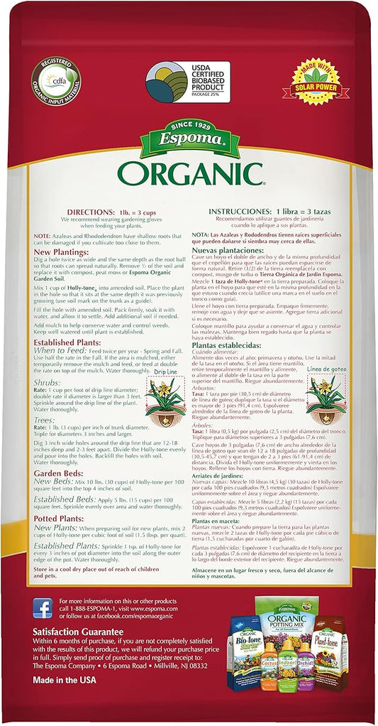 Espoma Organic Holly-tone 4-3-4 Natural & Organic Evergreen & Azalea Plant Food; 4 lb. Bag; The Original & Best Fertilizer for all Acid Loving Plants including Rhododendrons & Hydrangeas.