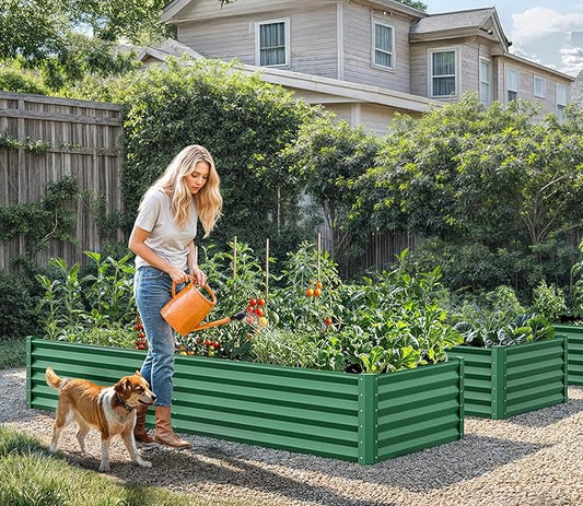 YITAHOME 72x36x18 in 2pcs Galvanized Raised Garden Bed Kit, Large Metal Planter Box with Gloves & Support Rod, Outdoor Flower Bed for Plants Vegetables, Green