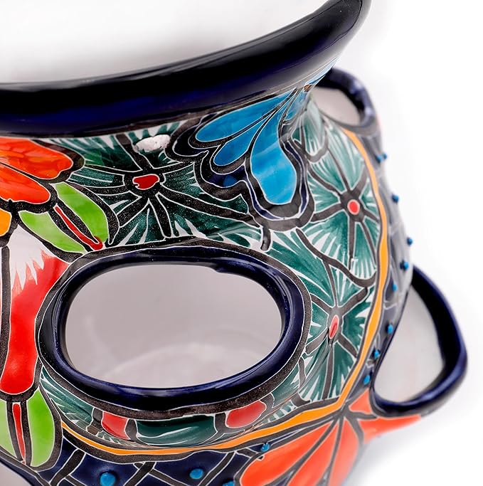 Evergreen Garden Talavera Mexican Strawberry Pottery Ceramic 10 inch Plant Pots | Flower Pots for Indoor Plants | Succulent Planters (10 in. Royal Blue)