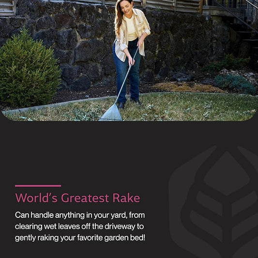 Yard Butler World’s Greatest Rake 18" Wide Leaf Rake, ILT-20 Garden Rake for Lawncare - Convenient Garden Cleaning Accessory - Lightweight Wooden Handle - Steel Tines - Easy to Maneuver