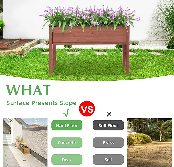 Raised Garden Bed with Legs (48x24x30''), Solid Wood Elevated Planter Box for Outdoor