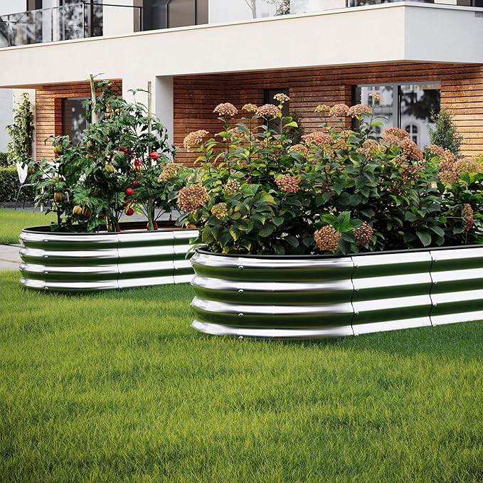 Galvanized Metal Planter Raised Garden Bed Kit for Gardening Outdoor,Height 12 Inch, 3x3x1ft Round Galvanized Steel Fire Pit,Steel Fire Pit Silver for Backyard, Camping, Bonfire