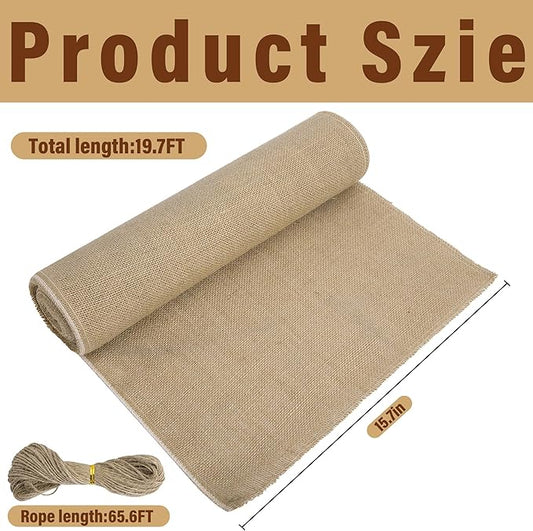 15.7in x 19.7ft Natural Burlap Tree Wrap Rolls- Burlap Fabric Tree Trunk Protector- Burlap Plants Wrap Bandage with Ropes- Frost & Freeze Protection Cloth for Outdoor Trees, Shrubs, Plants in Winter