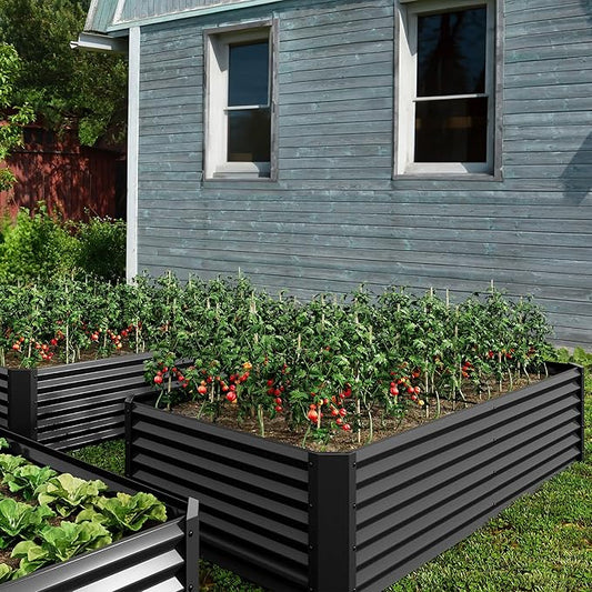DWVO 8 x 4 x 1.5 FT Raised Garden Bed Kit, Outdoor Galvanized Flower Bed with Safety Rubber and Gloves, Large Metal Planter Box for Vegetables, Flowers, Herbs, Fruits, Black