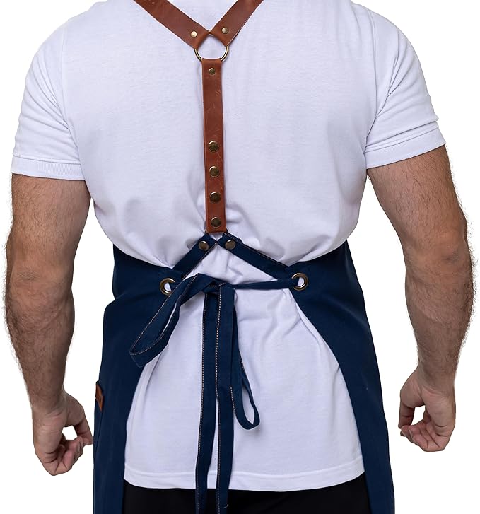 Unisex Western Bib Apron with Leather Straps One Size