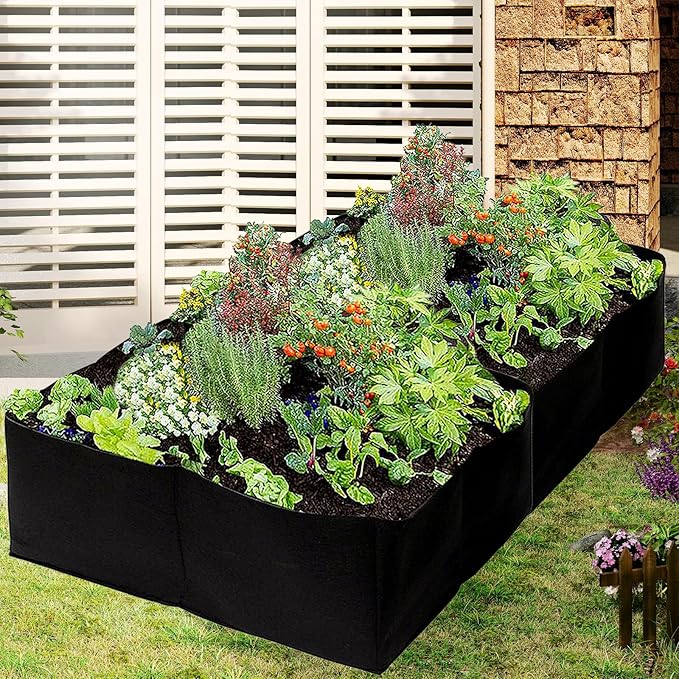 128 Gallon Garden Grow Bags, 6x3x1Ft Fabric Raised Garden Bed, Rectangular Grow Bags for Growing Vegetables Potatoes Flowers Planting Container (8Grids)