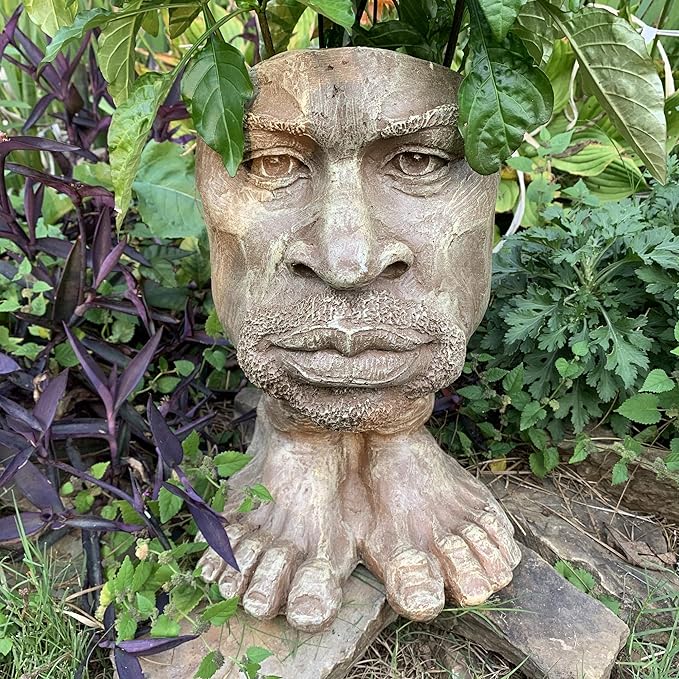 homestyles 14.5 in. Stone Wash Uncle Kimoni The Muggly Face Statue Planter Hold 6" Pot