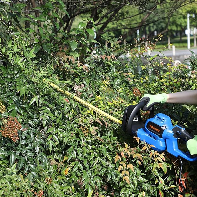 GARCARE 24-Inch Corded Electric Hedge Trimmer - 4.5 Amp, Dual-Action Blades, Rotary Handle, Safety Switches for Hedges, Shrubs, and Branches
