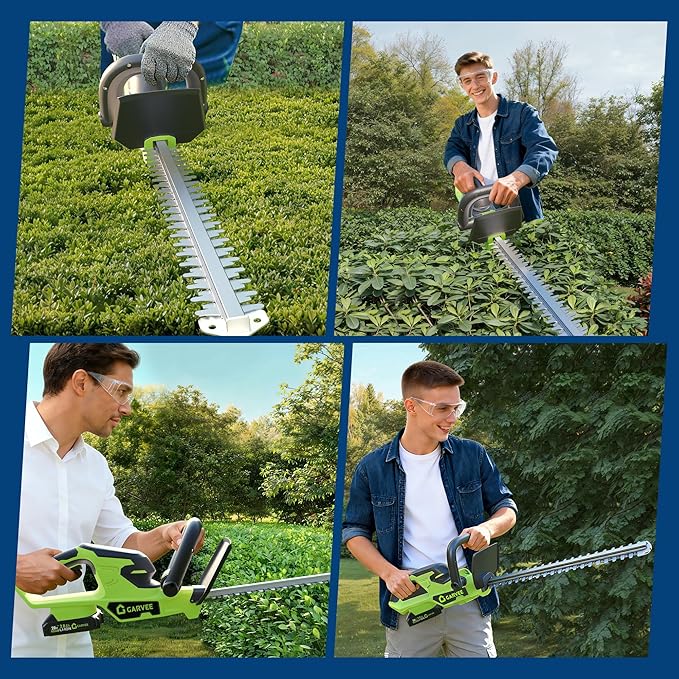 Hedge Trimmer Cordless with Battery, Electric Hedge Trimmer, 22 Inch Handheld Bush Trimmers, with 2 20V 2.0Ah Batteries and Charger, Brushless Motor, Dual Safety Switch, for Gardening, Lawns