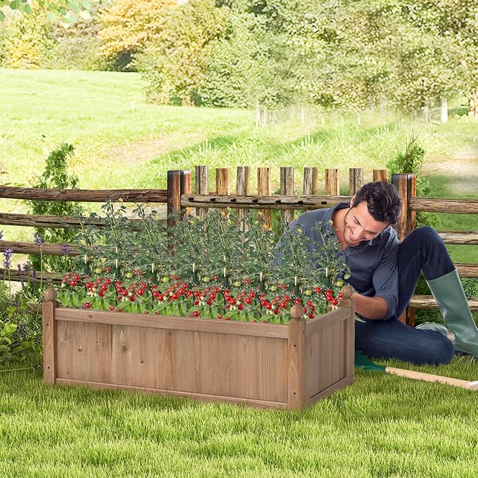 Giantex Wood Raised Garden Bed, 46"x24"x16" Rectangular Planter Box w/Drainage Holes for Growing Vegetables, Flowers, Herbs, Fruits, Easy Assembly, Outdoor Planting Bed for Backyard, Garden, Lawn
