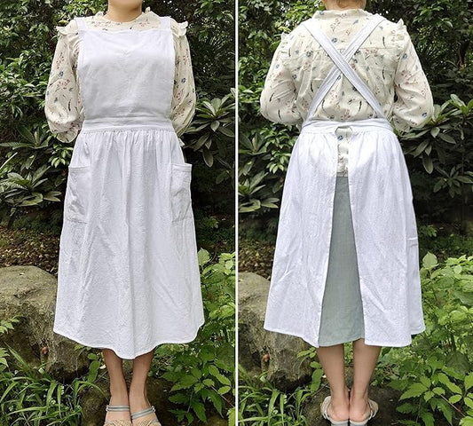 Cute Retro Cotton Linen X-Back Aprons Home Kitchen Garden Art Painting Pinafore Florist Shop Overalls