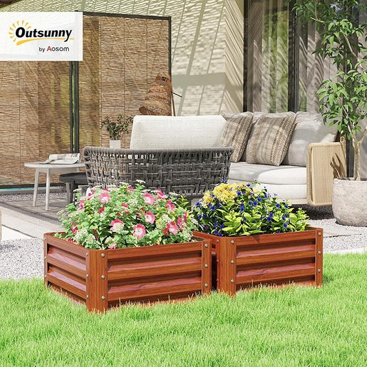 Outsunny 2 Piece Galvanized Raised Garden Bed, 2' x 2' x 1' Metal Planter Box, for Growing Vegetables, Flowers, Herbs, Succulents, Brown