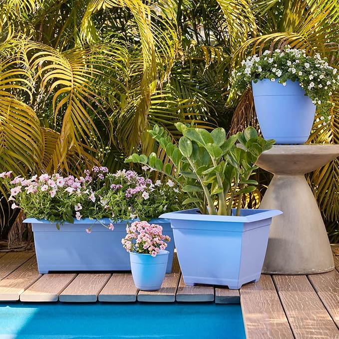 Bloem Dayton Planter with Saucer: 16" - Ocean Blue - 100% Recycled Plastic Pot, Removable Saucer, Elevated Feet, for Indoor and Outdoor Use, Gardening, 8.5 Gallon Capacity