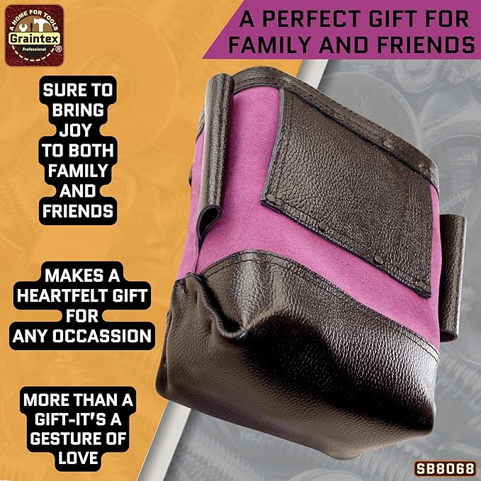 Graintex Nut & Bolt Bag, Purple Color Premium Quality Suede Leather Tool Bag, Tool Belt for Ironworker, Bull Pin Loops, Ideal for Heavy-Duty Use, Bolt Bags for Construction Professionals - SB8068