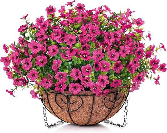 HyeFlora Artificial Fake Hanging Plants Flowers Basket for Outdoor Outside Porch Summer Decoration, Faux Silk Hotpink Dasiy UV Resistant Realistic in Planter for Home Patio Garden Yard