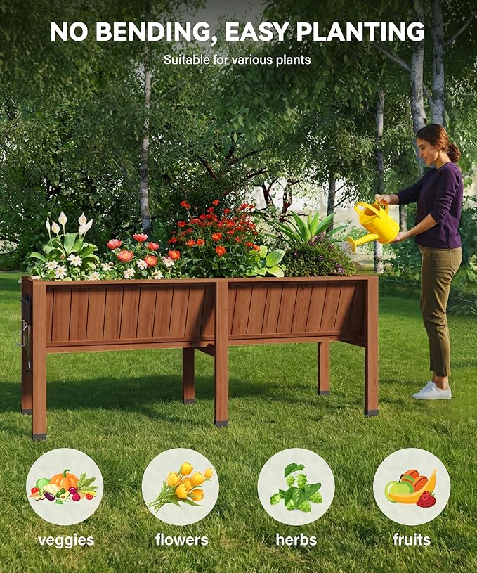 GarveeHome Hooks for 6X2X2.5 ft Raised Garden Bed, Wooden Raised Planter Box Outdoor for Growing Vegetables and Herbs, Depth 13.7 Inch,Planter Raised Beds-Acorn Brown