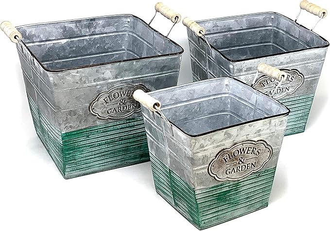 allgala Galvanized Planter Pot Indoor and Outdoor Decoration-Square-3-PC-HD88308