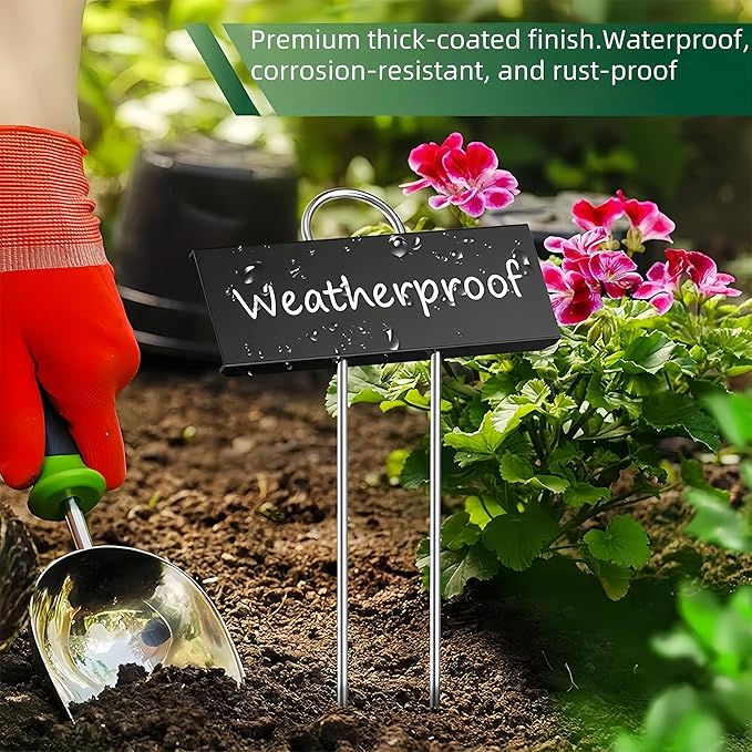 Rustproof Metal Plant Labels 50-Pack with Marker Pen, Angled Garden Markers for Seedlings Herbs Vegetables, Waterproof Coating Iron Tags (3.54x10.63in)