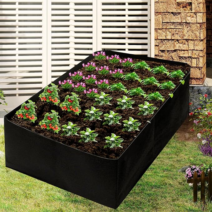 Fabric Raised Garden Bed, 6x3x1Ft 128Gallon Grow Bags, Rectangle Fabric Garden Bed for Growing Vegetables Potatoes Flowers Planting Container for Outdoor Gardenin (1Grid, 71 * 35 * 16in)
